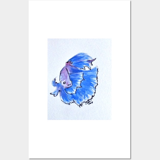 Art Doodle No. 37 Blue Betta Fish Wall Art by cjkell